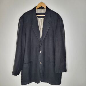 90s CYPRESS GROVE Black Two Button Blazer Jacket Size L *Tall Silk Linen Sport